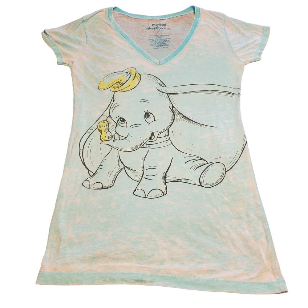 Official Disneyland Size S Dumbo Mint Green Burnout Sheer V Neck T-Shirt
